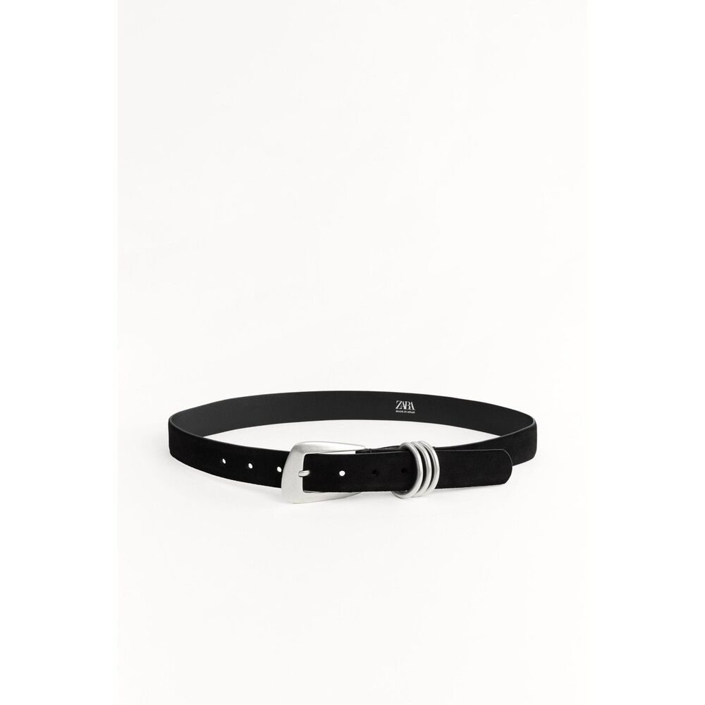 Zara Leather Skinny Belt Brown Silver Buckle Size 34 NWT Minimalist Classic